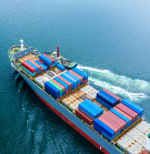 Container ship in ocean